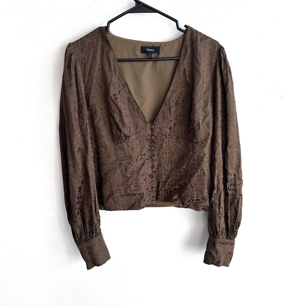 Theory Brown V-Neck Blouse